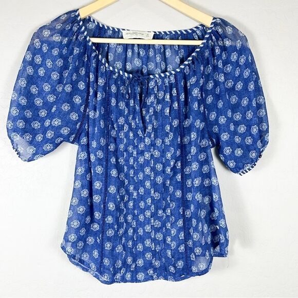 Abercrombie & Fitch Boho Peasant Top Floral Sheer Lightweight Blouse Blue XS - Picture 4 of 13